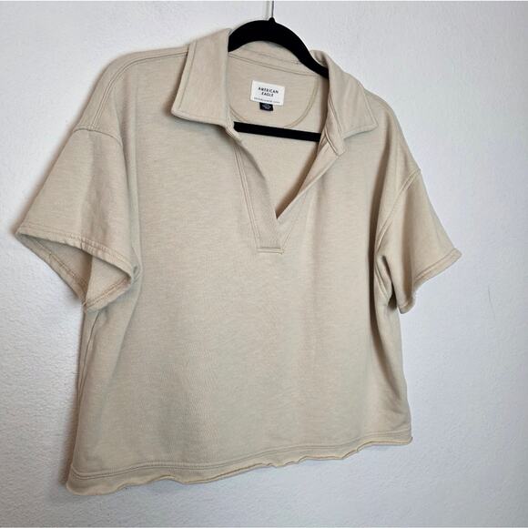 AMERICAN EAGLE Oversized Cropped Collared Sweatshirt Fleece Lined Top Boxy Sz L - Picture 3 of 11